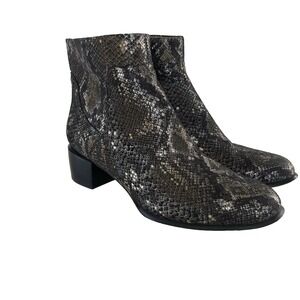 VIONIC Kamryn Leather Snake Print Ankle Boots Women 8.5 Pewter Boa Black Booties